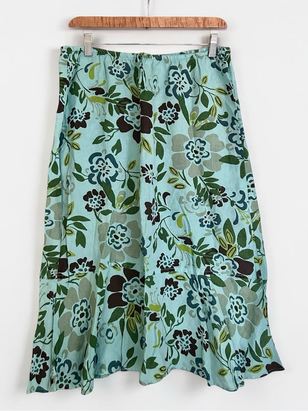 Cut Loose Women's Linen Skirt Floral Flounce Ruffle Hem Sz Large